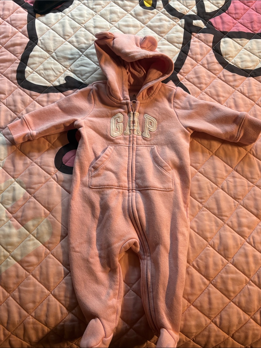 GAP Pink Hooded Fleece Baby One-Piece with Ears